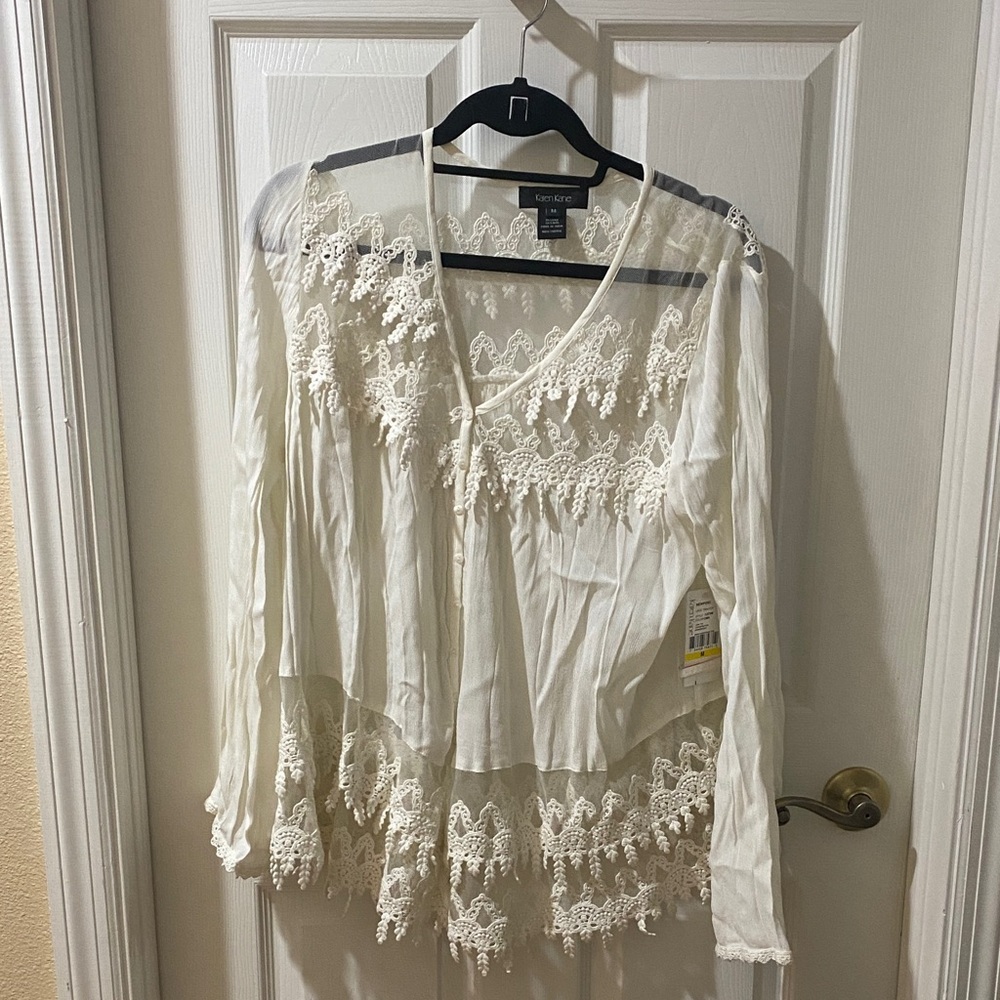 Karen Kane Cream Lace Sheer Blouse